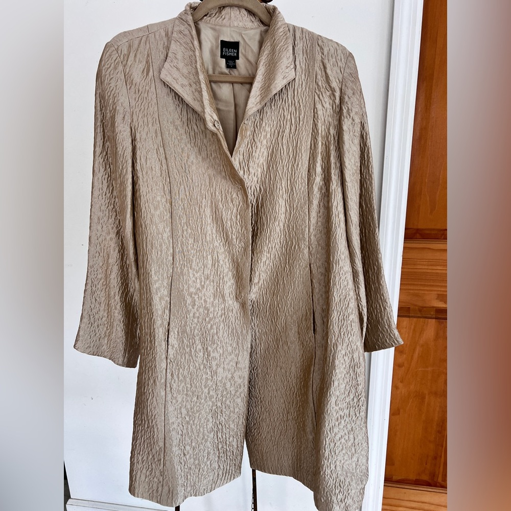 Eileen Fisher Champagne Collared below knee light jacket